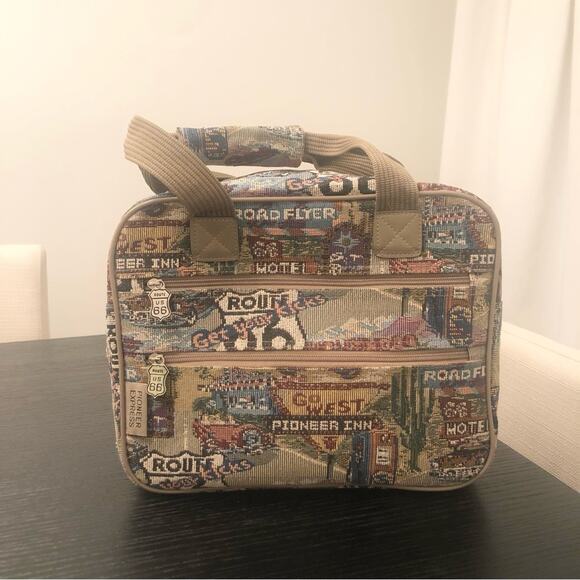Vintage Pioneer Express Route 66 Needlepoint Tapestry Mini Duffel Bag Travel - Picture 2 of 11